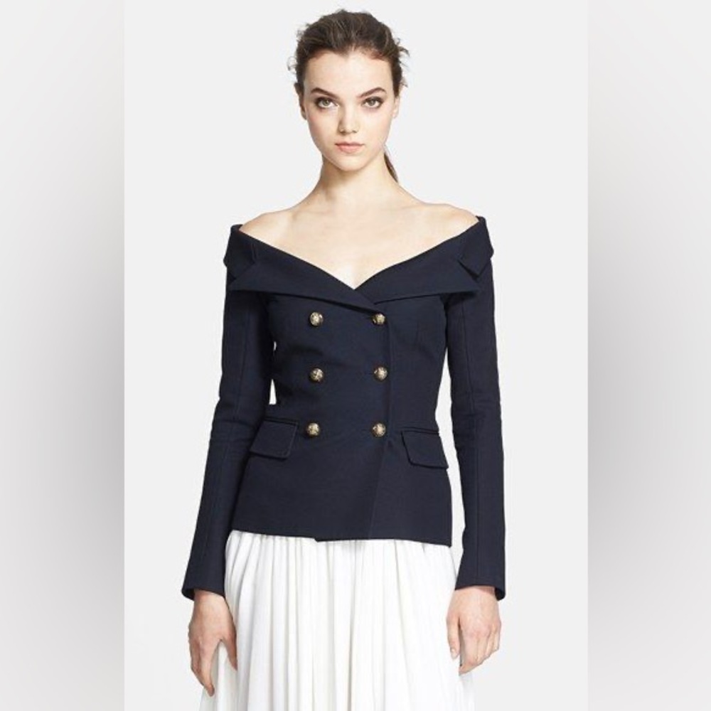 Faith Connexion Serge Sailor Blazer Size 38 6 Navy Blue Off The Shoulder Merino